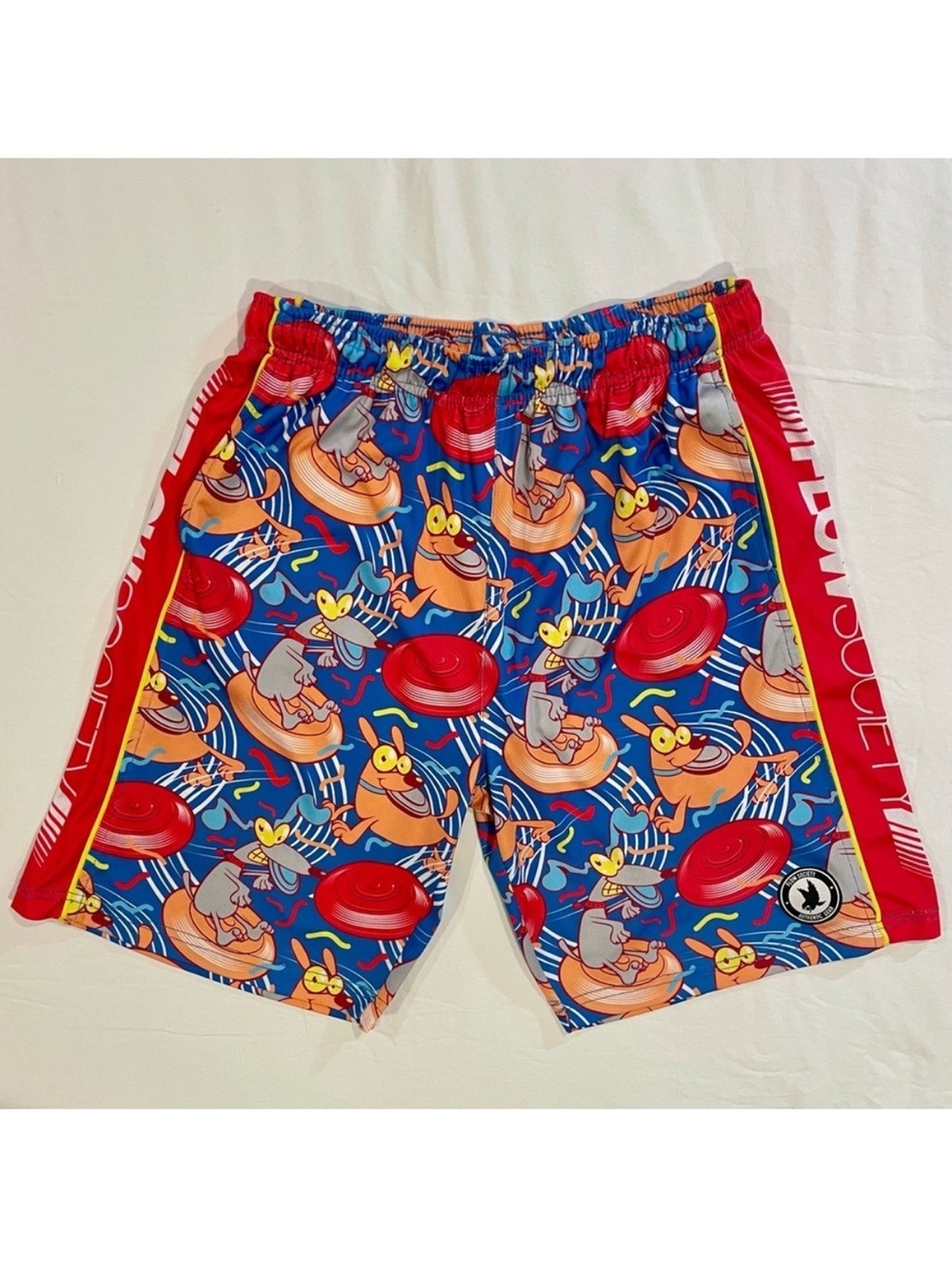 Flow Society Lacrosse Shorts Boys XL Frisbee Dogs Attack Lax Summer Red Blue